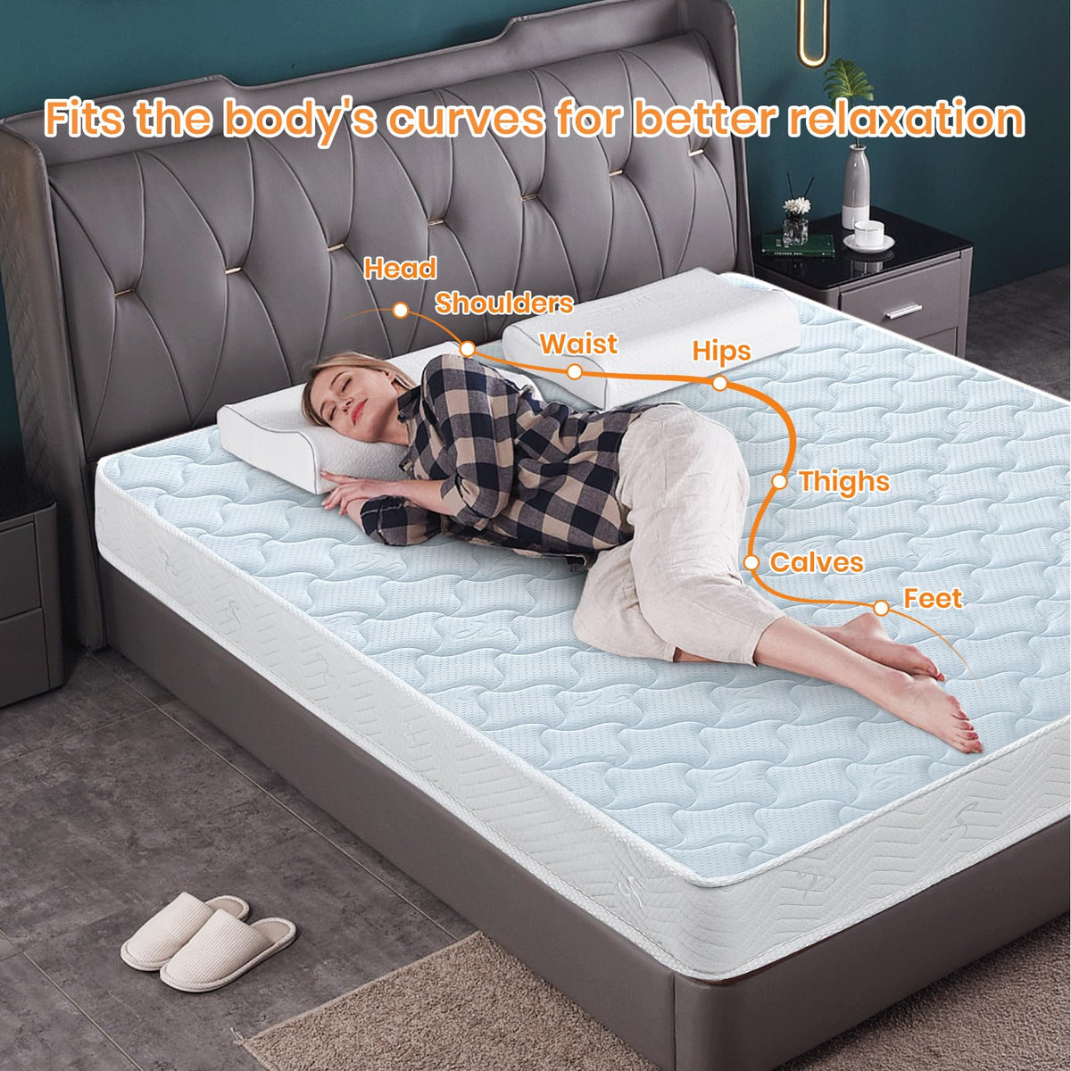 Good Nite Mattress Double Hybrid Spring and Memory Foam Mattress with Knit Fabric Sprung Double Bed Mattress for More Supportive Firm Feel H6 4FT6