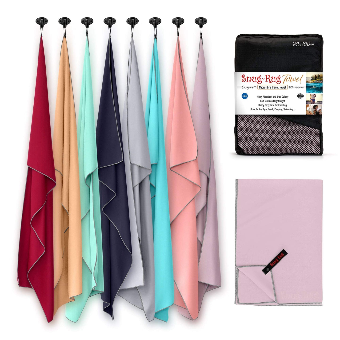 Snug Rug Microfibre Beach Towel Extra Large XL 200 x 90cm ? Super Absorbent Quick Drying Lightweight Sand Proof Beach Towels Sea Fog Mauve