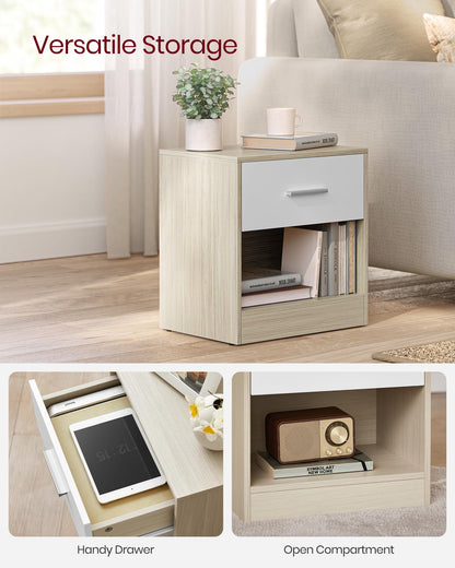 VASAGLE Bedside Tables, Set of 2, Side Table with Drawer, Handle, Open Compartment, End Table, for Bedroom, Living Room, Natural Beige and Classic
