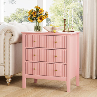 Apetaccat Large Bedside Table Bedroom, 3 Drawer Chest of Drawers, Bedside Cabinet With Metal Handles,for Bedroom Livingroom,Hallway,Pink