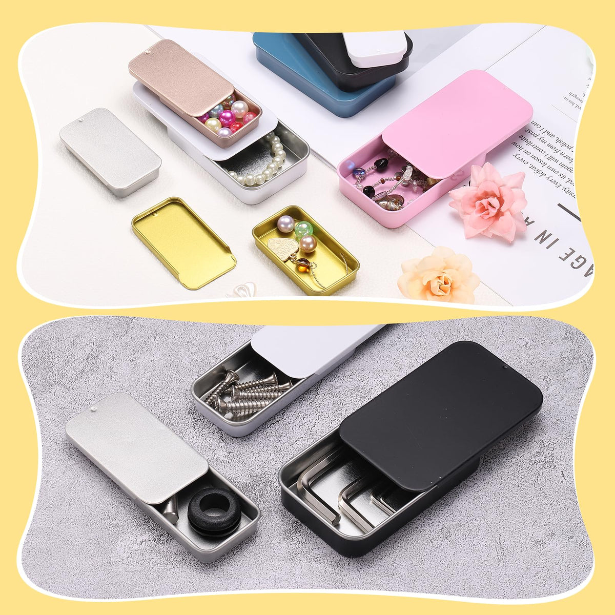 sourcing map 12Pcs Slide Top Tin Containers, Mini Metal Empty Tins Box with Sliding Lids, 3.1"x1.3"x0.4" Rectangular Storage Organizers for Lip Balm