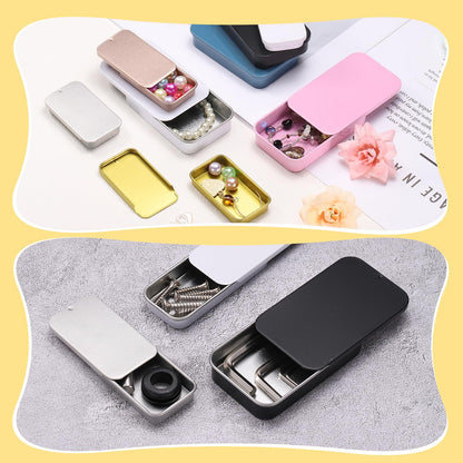 sourcing map 6Pcs Slide Top Tin Containers, Mini Metal Empty Tins Box with Sliding Lids, 3.1"x1.3"x0.4" Rectangular Storage Organizers for Lip Balm
