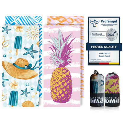 Microfibre Beach Towels for Adults - 200x90cm 2 Pack Extra Large Beach Towels in Gift Boxed, 250 GSM, Sand Free
