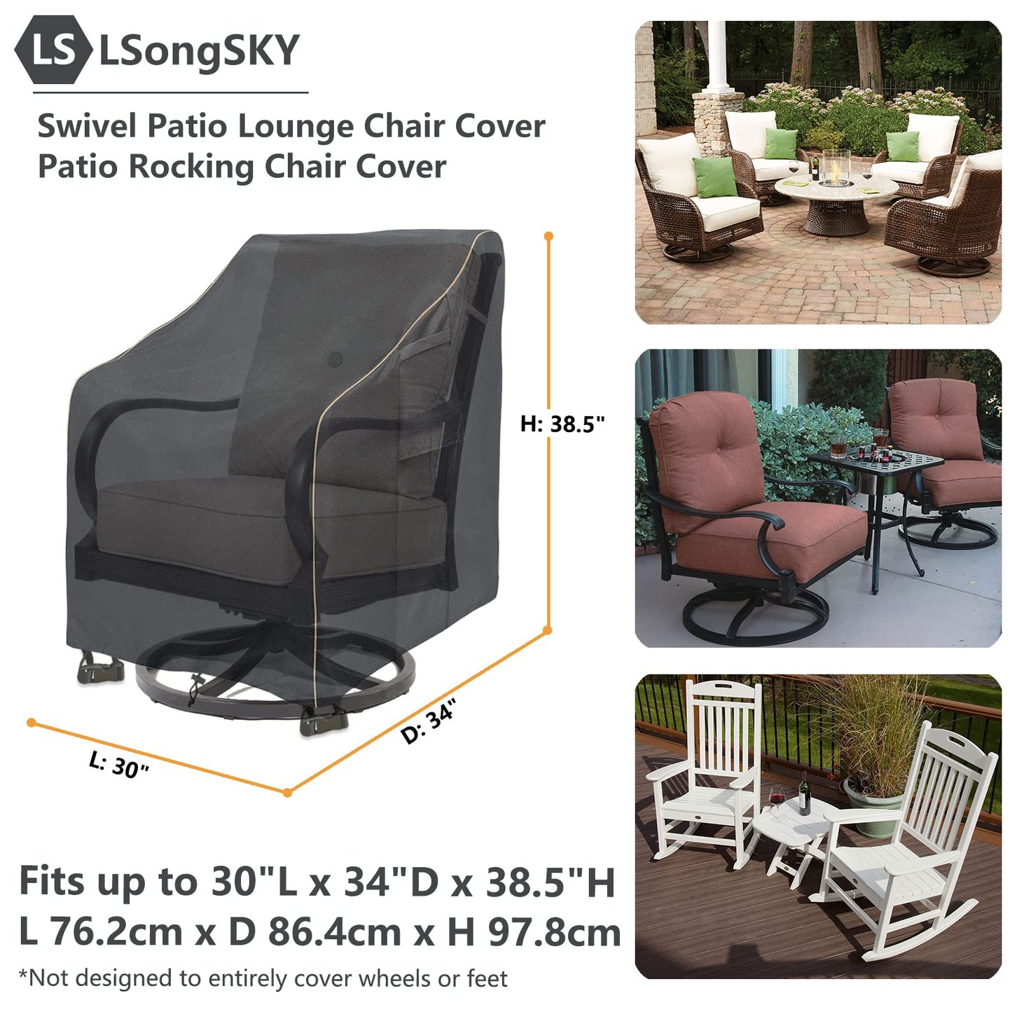 LSongSKY Outdoor Swivel Lounge Chair Cover 2 Pack,Waterproof Heavy Duty Outdoor Chair Covers,Patio Rocking Chair Covers For Outdoor Furniture,(30 W x
