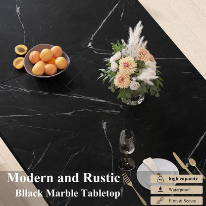 HSH Dining Table Modern Rectangle Kitchen Dinner Table 140cm Black Marble