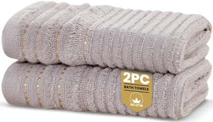 Rapport Home Linear Bath Towels 2-Pack | Dove Grey | 70x120cm | 100% Cotton 500gsm | Oeko-Tex Made in Green & BCI Certified