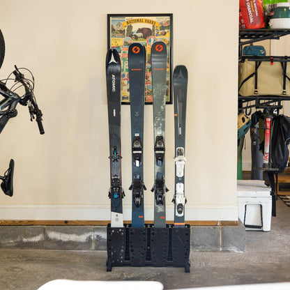 StoreYourBoard Ski Storage Rack, 4 Pair Freestanding Skis Floor Mount, Wide Skis