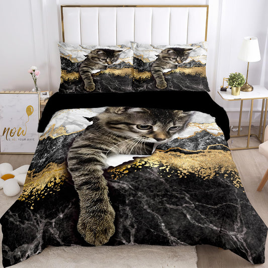 VTRXEG Cat Bedding Set,3 Pieces Soft and Comfortable Microfiber Cat Duvet Cover Set,Cat Bedding for Children and Adults (B, 260x240cm)