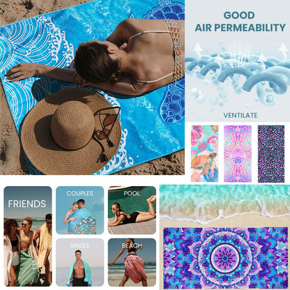 Large Microfibre Beach Towel for Adult,160x90cm Double Side Sand Free Beach Towel,Blue Striped Lightweight Quick Dry Travel Swim Towel with