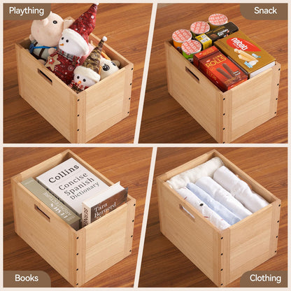 KIRIGEN Stackable Wooden Storage Cube with Handles, Natural