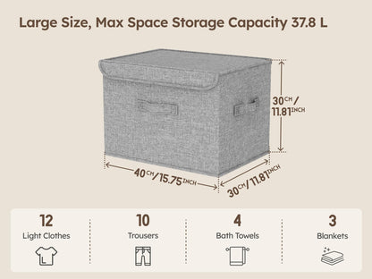 5 Pack of Stackable Storage Boxes with Lids Linen Wardrobe Organiser 37.8L