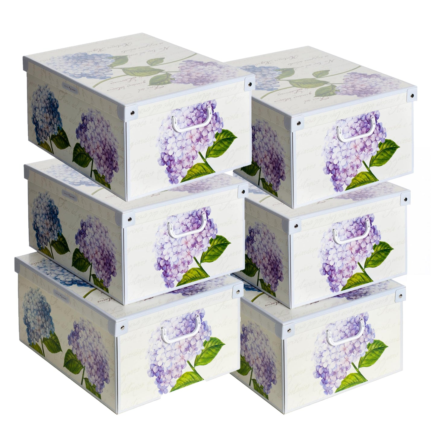 Lavatelli Set of 6 Cardboard Storage Boxes with Lid Hydrangeas 39x50x24cm