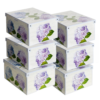 Lavatelli Set of 6 Cardboard Storage Boxes with Lid Hydrangeas 39x50x24cm