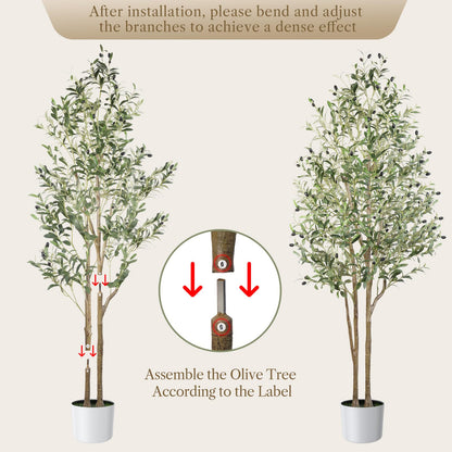 Alupssuc 6FT Olive Tree Artificial, Faux Olive Tree with White Pot, Fake Olive Tree Indoor Outdoor with Natural Wood Trunk & Lifelike Fruits, Perfect