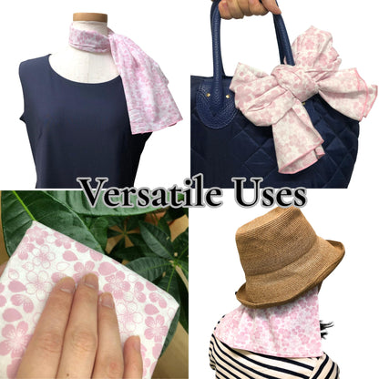 Japanese Tenugui Towel, 34.64"L x 12.99"W, Sakura & Seigaiha Navy, Set of 2