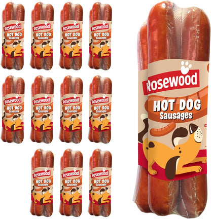 Hot Dog Sausages for Dogs - Gluten Free Sausages, Made with Real Chicken and Pork Meat, Meaty Treats for Small, Medium, Large Dogs and Puppies (Case of 12 x 220g)