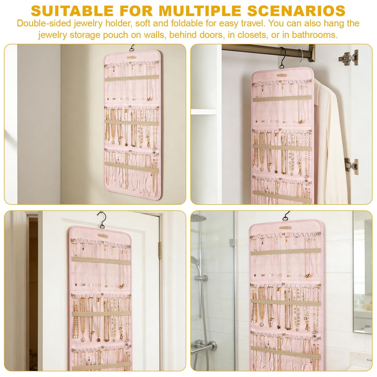 Rthynti Hanging Jewellery Organiser, Dual-Sided Jewellery Storage with Metal Hooks