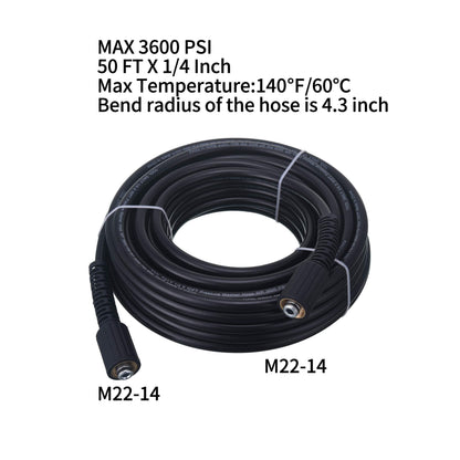 Tool Daily High Pressure Washer Hose 50 FT X 1/4 Inch, 3600 PSI, M22 14mm, Replacement Power Washer Hose for Most Brands