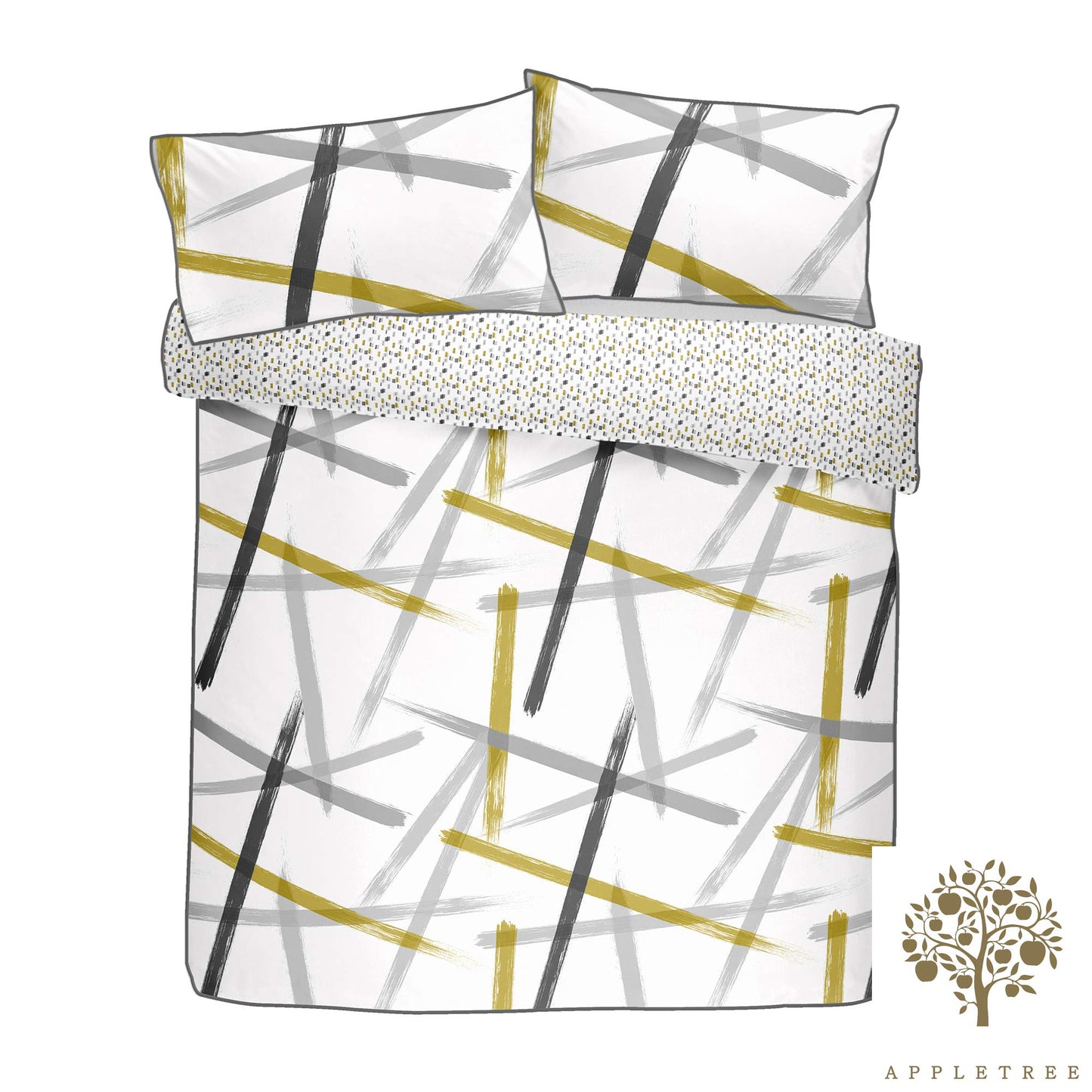 Appletree Leda-100 Duvet Cover Set, Cotton, King, Grey & Ochre