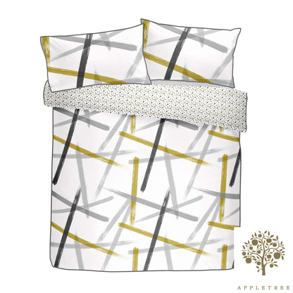 Appletree Leda-100 Duvet Cover Set, Cotton, King, Grey & Ochre