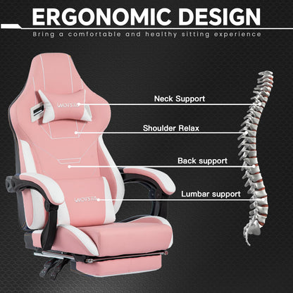 WOTSTA Gaming Chair, Ergonomic Gaming Chair, Computer Chairs with Headrest and Lumbar, Height Adjustable Rotating PC Chairs, Pink White