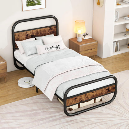 HOMERECOMMEND 3ft Single Bed Frame,Metal Platform Bed 90x190 cm,Brown