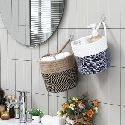 Sea Team Two Tone Woven Cotton Rope Hanging Wall Storage Basket