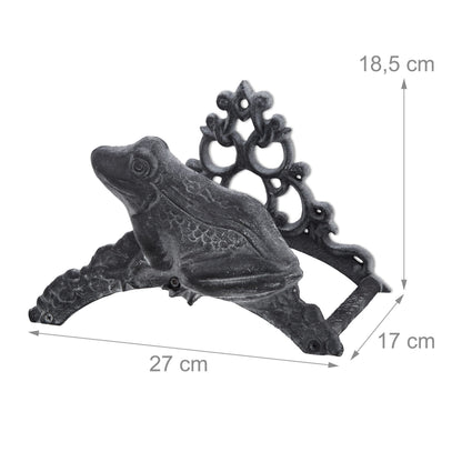 Relaxdays Garden Hose Holder, Cast Iron, Frog, Nostalgic Hose Reel, Wall-Mounted, HxWxD: 19 x 27 x 17 cm, Grey