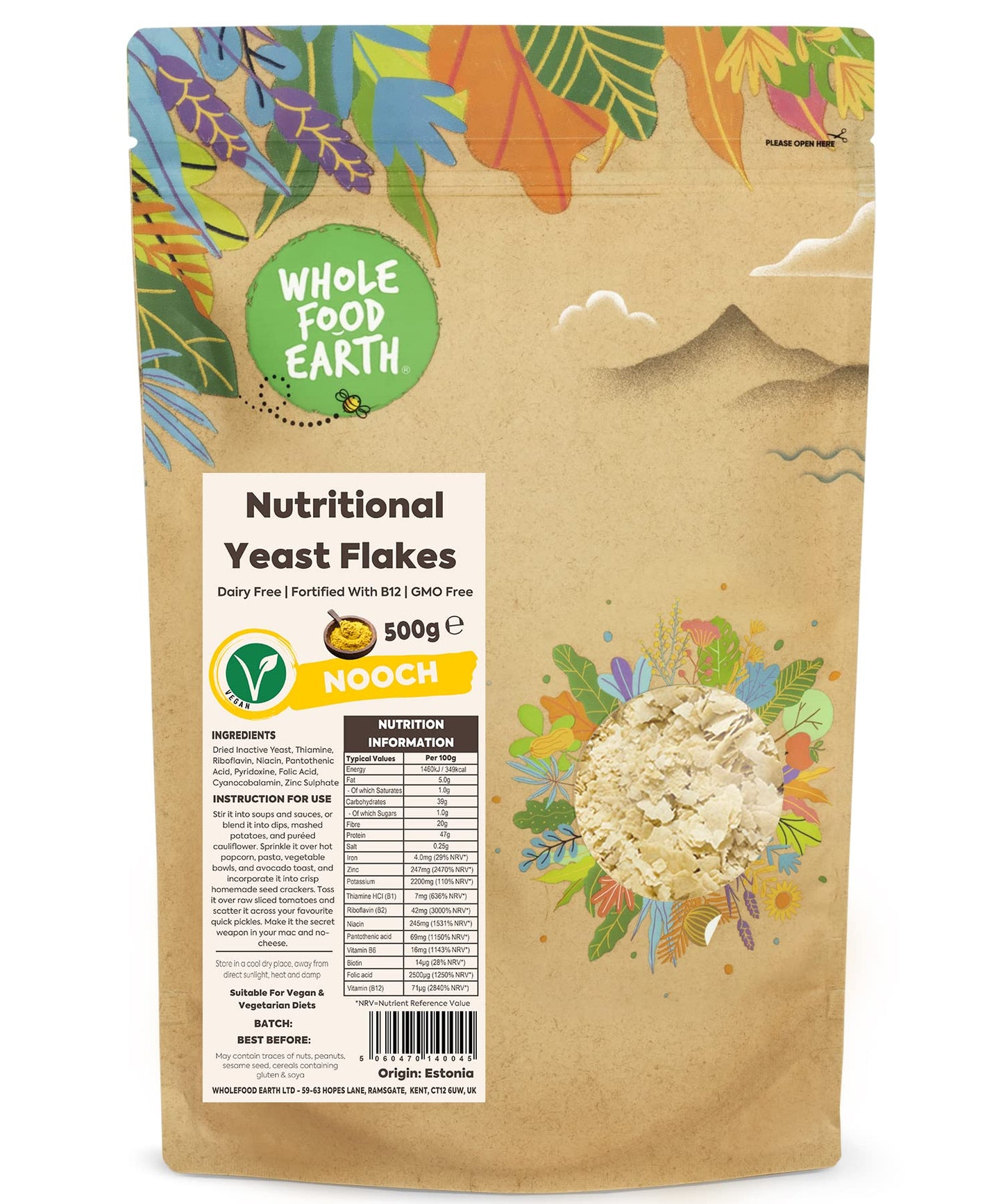 Wholefood Earth Nutritional Yeast Flakes (Fortified with B12) 500g