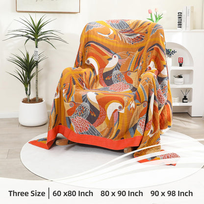 VANJOROY Double-sided Sofa Large Bed Throw Blanket, 100% Organic Cotton Warm Soft Bohemian Throw for 2 3 Seater Settees Armchair Couch and Bed.