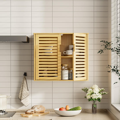 HITNET Bathroom Wall Cabinet, Medicine Cabinet Over the Toilet, Bamboo Hanging Storage Organizer with 2 Doors and Adjustable Shelf for Kitchen