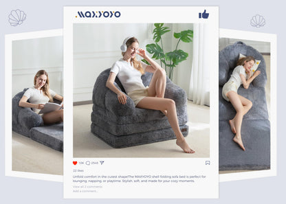 MAXYOYO Single Sofa Bed, Folding Bean Bag Chair, Faux Fur Fabric