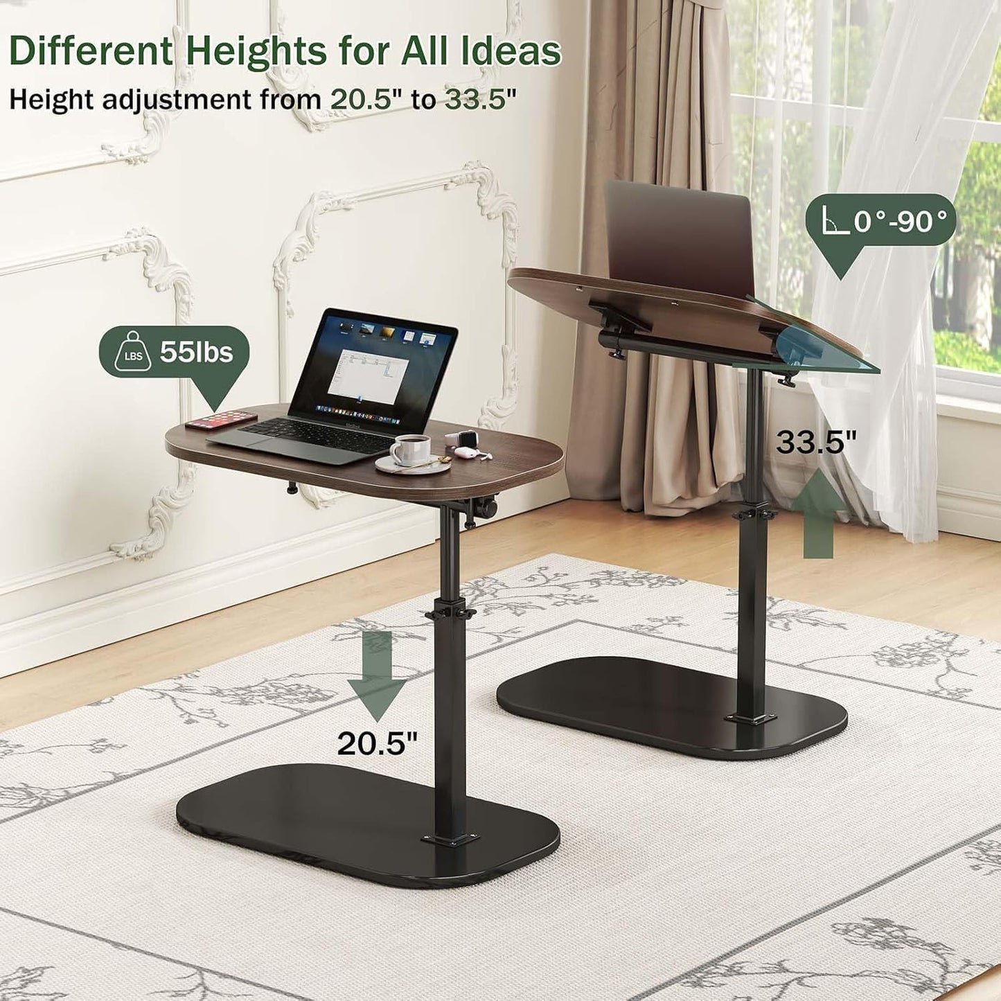 Kiss Me Adjustable Height C-Shape Side Table 360° Swivel Laptop Desk