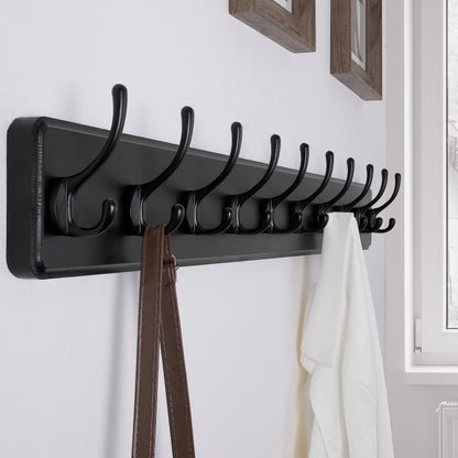 SKOLOO Farmhouse Style Wall Mounted Coat Rack, Pack of 2, Pine Solid Wood Coat Hook Hanger - 10 Hooks for Hanging Clothes Robes Towels Coats