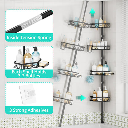 HapiRm Telescopic Shower Caddy Corner - 4 Tier Bathroom Corner Shelves