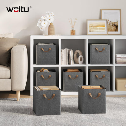 WOLTU Storage Boxes Set of 3, Storage Baskets, Folding Wardrobe Cube Boxes, with Handle and Metal Frame, for Living Room/Bedroom/Study, Linen