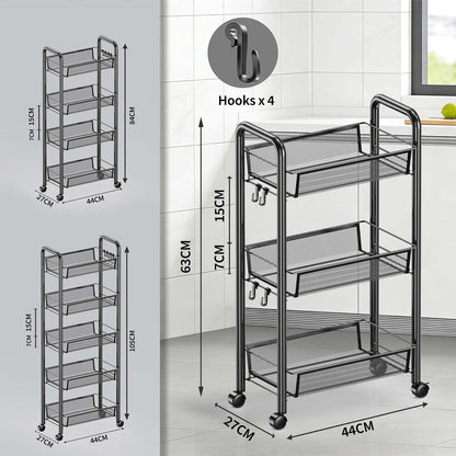 Goeasyoii 3/4/5 Tier Rolling Cart, Metal Storage Cart,Space-Saving Kitchen Cart with Castors,Shelving Organizer for Kitchen, Bathroom, Laundry Room