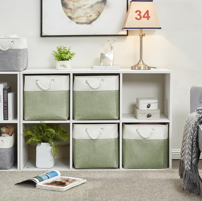 SOCOHOME Cube Storage Boxes,28x28x28cm Storage Baskets for Organizing Clothes Shelf Nursery Closet(Green/White, Set of 6)