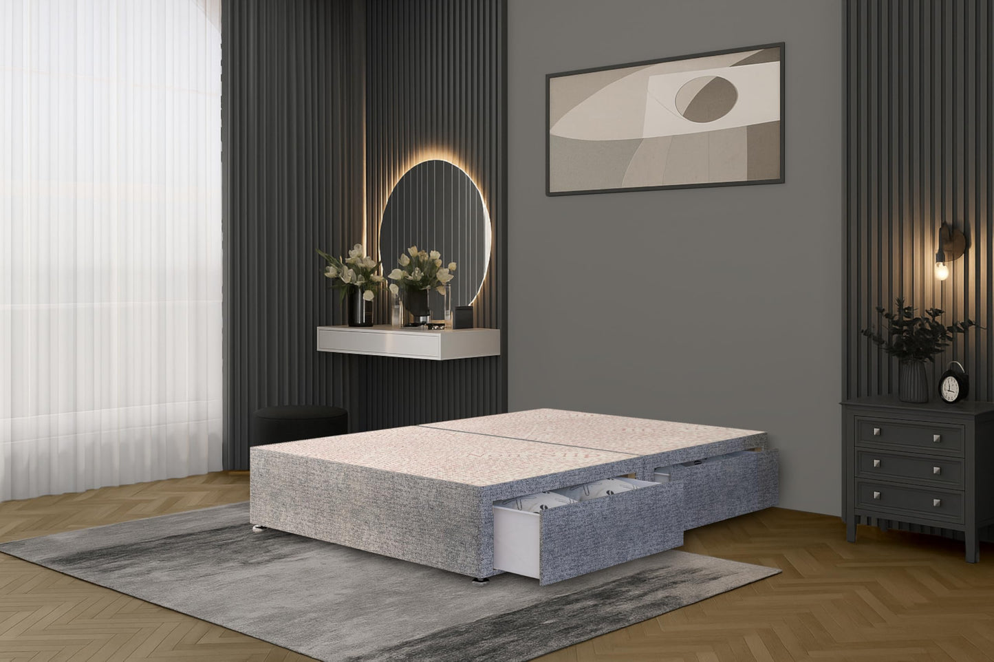 Bed Centre Flexby Divan Bed Base Only with 2 Drawers (Same Side), No Headboard - Available in 3FT, 4FT, 5FT & 6FT