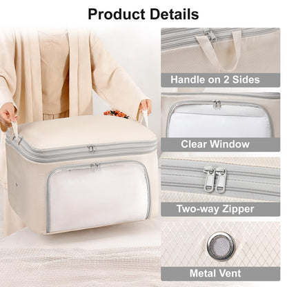 DIMJ Compression Duvet Storage Bags - 2 Pack 260L Self Large Compress Bags Bedding Box with Clear Front-Opening Window Dual Handles and Labels for