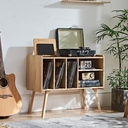 LELELINKY Record Player Stand, 4 Compartments, Holds Up to 220 Records
