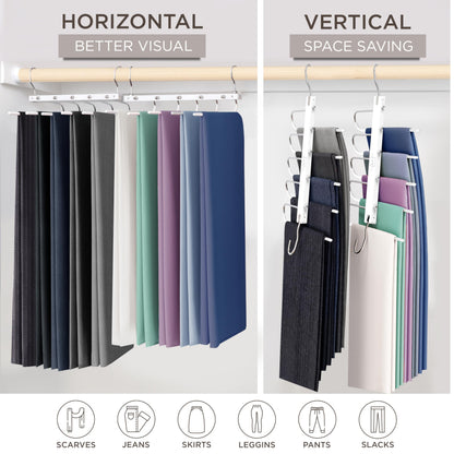 MORALVE Trousers Hangers Space Saving - 2 Pack European Beechwood Scarf and Jeans Hangers - Wardrobe Organiser and Space Saver Trouser Rack
