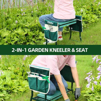 Ohuhu Garden Kneeler Seat for Mum, Upgraded Gardening Stool with Widen Soft Kneeling Pad, Multi-Use Foldable Garden Kneeler Strong Kneeling Stool