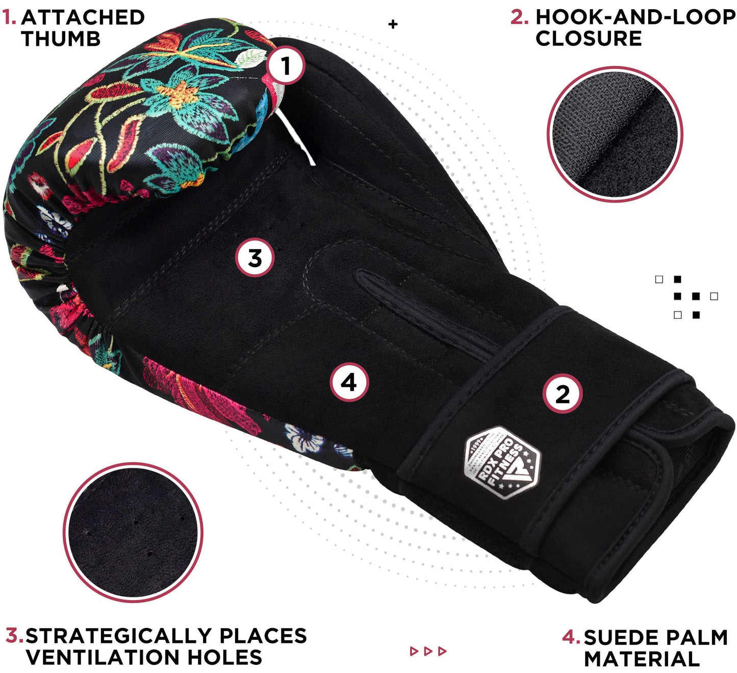 RDX Women Boxing Gloves for Training, Muay Thai  Flora Skin Ladies Mitts for Sparring, Kickboxing - Good for Punch Bag, Focus Pads and Double End