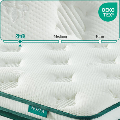 NOFFA Double Mattress 4FT6 | 12" Double-Size Hybrid Mattresses | 7 Zone Orthopedic Mattresses Include Memory Foam & Pocket Springs - Soft