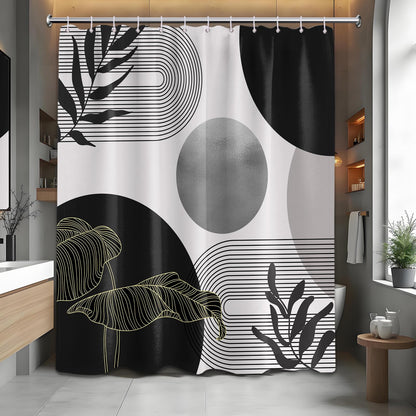 LanZanthic Black and White Boho Shower Curtains for Bathroom Dark Grey Mens Mid Century Modern Wet Room Shower Curtain with hooks