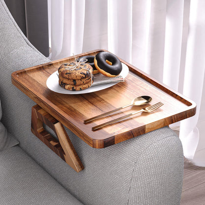 Fibogollo Acacia Wood Sofa Tray,Folding Couch Arm Tray,Sofa Armrest Trays Table Clip-On Couch Desk for Drinks,Snacks,Phone,Remote Control