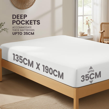 Utopia Bedding Fitted Sheet Double, White - Deep Pocket 14 inch (35 cm) - Easy Care - Soft Brushed Polyster - Microfibre Fabric - Shrinkage and Fade Resistant - Bottom Sheet