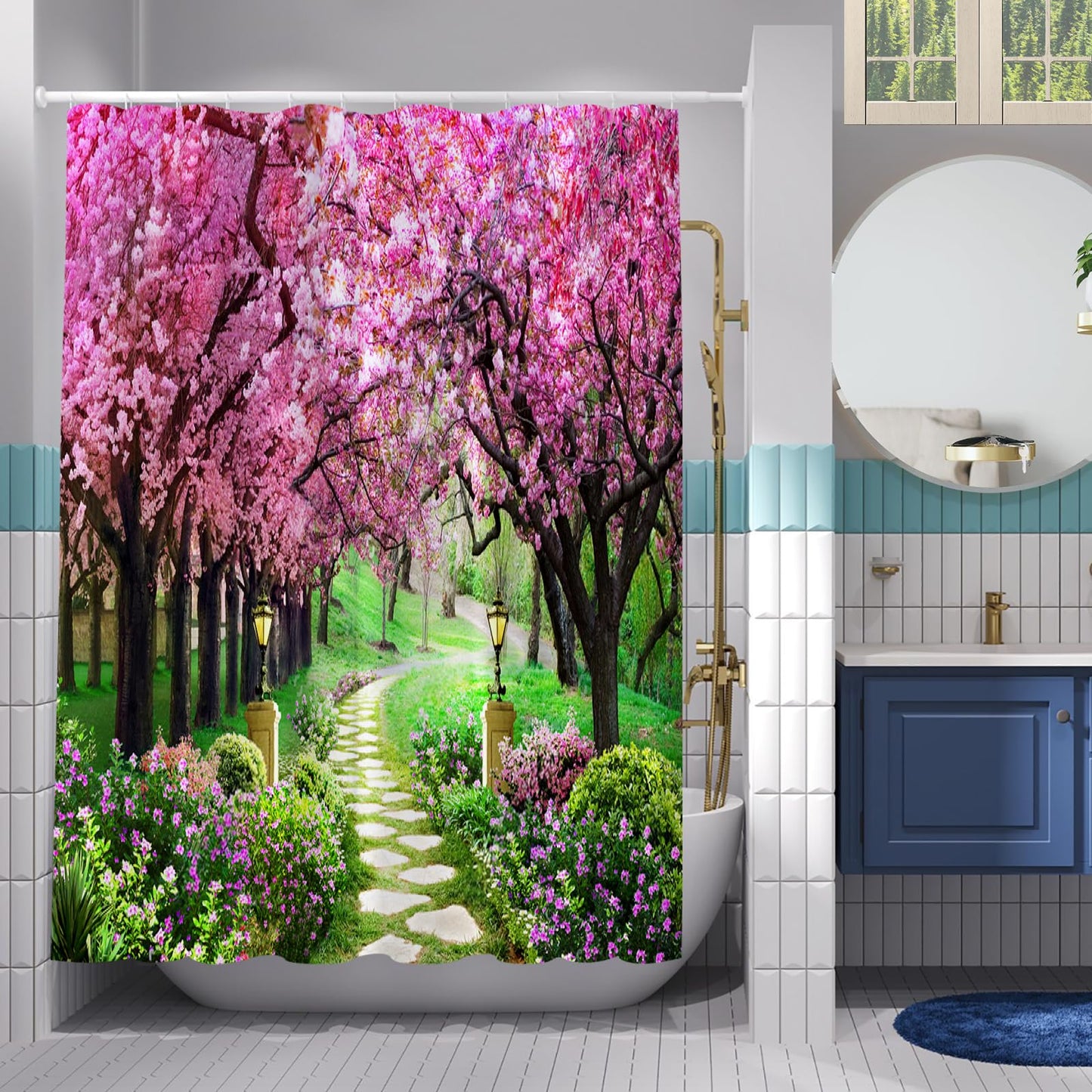 Simpomsy Scenery Shower Curtain, Outdoor Decorative Curtain, Nature Landscape 3D Scenery Bathroom Curtains