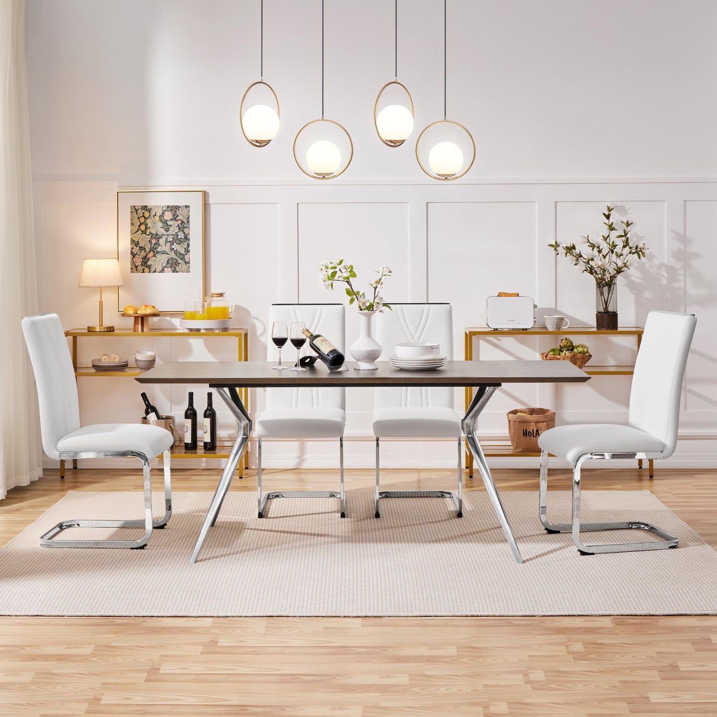 Yaheetech Dining Chairs 2pcs Modern Faux Leather High Back Chairs White